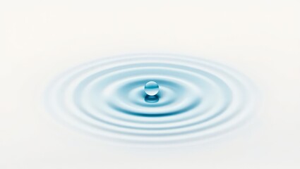 A single water droplet creating ripples on a calm surface with a clean and minimalist aesthetic view