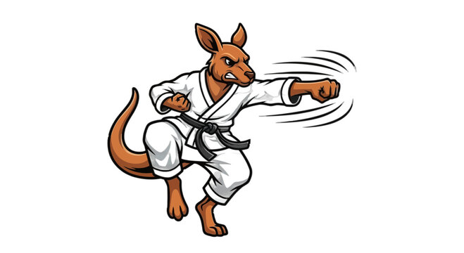 Powerful martial arts kangaroo demonstrating striking skills in traditional uniform for fitness advertising