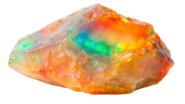 Raw Fire Opal Gemstone with Iridescent Play-of-Color &ndash; Natural Irregular Lump Isolated on Transparent Background, AI Generated