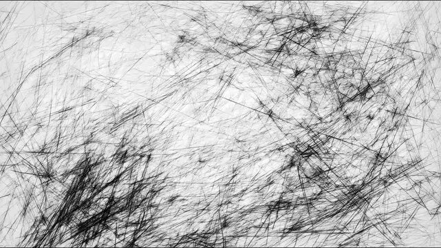 Abstract dynamic motion of black sketch lines on white background