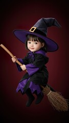 Halloween Witch  photo Illustration &ndash; Broom, Moon & Pumpkins