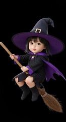 Halloween Witch  photo Illustration &ndash; Broom, Moon & Pumpkins