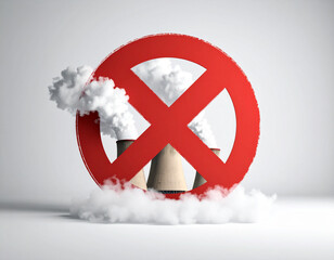 Stop CO2 emissions - No sign in brush stroke with smoking chimneys inside