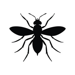 Black silhouette of an insect with wings and six legs on white, insect with wings  silhouette vector illustration