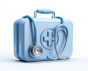 Light blue medical kit with stethoscope and red cross symbol for healthcare and emergency services