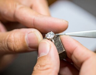 Fototapeta premium Jeweler inspecting a diamond ring