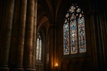 Obraz premium Stained Glass Window in Medieval Church