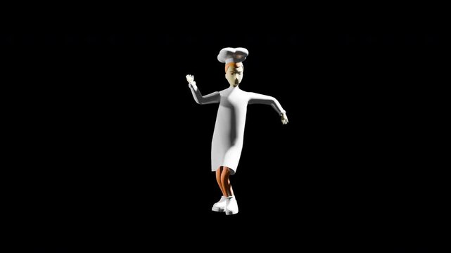 3d render chef dancing house. Macarena dance. prores 4444