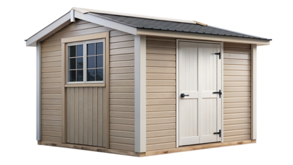 Backyard Shed with Single Window and Closed Door – Isolated on Transparent Background, AI Generated