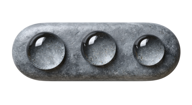 Oval stone slab with three clear, water-filled orbs