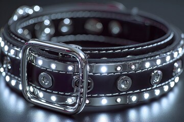 Black leather belt with embedded LED lights