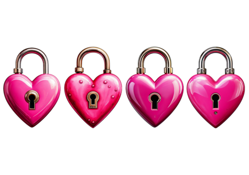 Pink heart as a lock isolated on transparent or white background