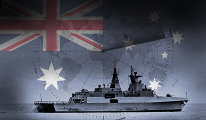 Australia Navy Frigate warship with flag and radar overlay © Sunshine Seeds
