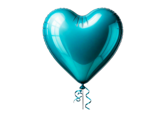Turquoise heart shape balloon isolated on transparent or white background