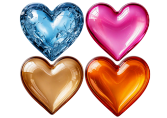 Set 3d heart isolated on transparent or white background