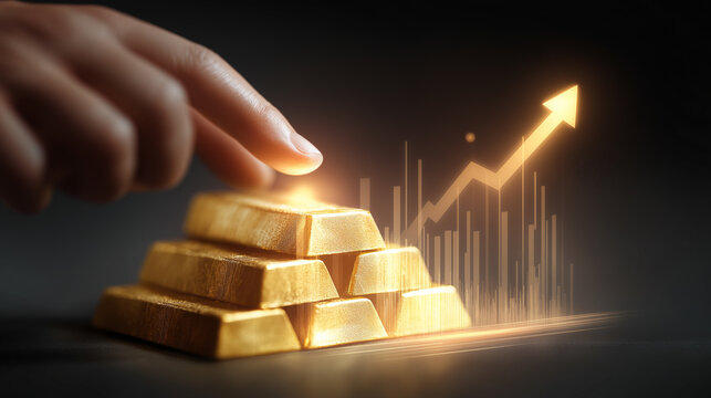Hand touch stack gold bullion bar represent wealth investment finance precious metal anchor economy. - Powered by Adobe