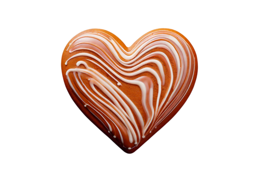 Heart shaped cookie with striped glaze isolated on transparent background