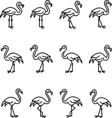 Minimalist Flamingo Line Drawings. Hand-Drawn Sketch Flamingo Pack. Elegant Bird Pose Illustration Set.
