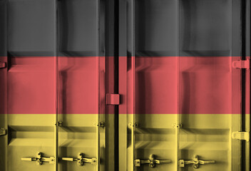 Shipping container with German national flag overlay