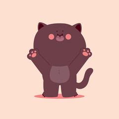 Cute cat cartoon character with raised paws