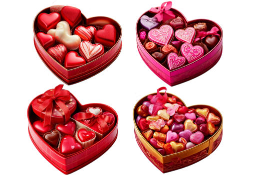 Set candy box for Valentine's Day isolated on transparent or white background