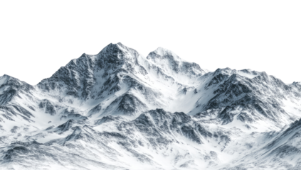 Snowy mountain range stretching across the horizon.  A detailed view of a jagged, snow-capped mountain range, with peaks and valleys prominent in the image.  The snow appears textured and realistic