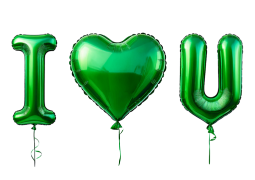 Green balloons with the inscription I love you isolated on transparent or white background