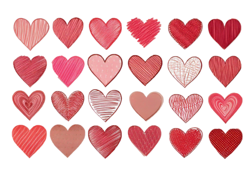 Set Hand drawn heart mark set isolated on transparent or white background