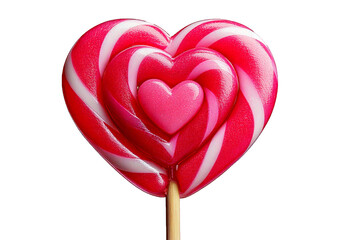 Heart shaped candy on a stick Valentines Day isolated on transparent or white background