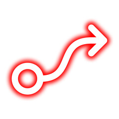 A glowing neon Red strategy path icon. A modern symbol of a winding arrow representing a business tactic, plan, or solution. A illustration design element for presentations, project management. PNG