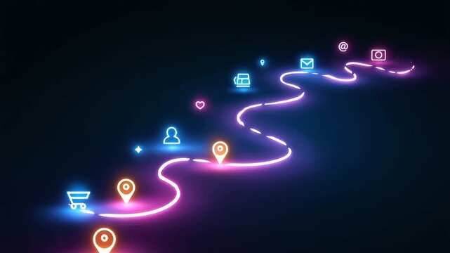Radiant pathway setting with an illuminated customer journey map representing user experience design, customer insights, digital strategy, marketing optimization, consumer behavior, brand engagement