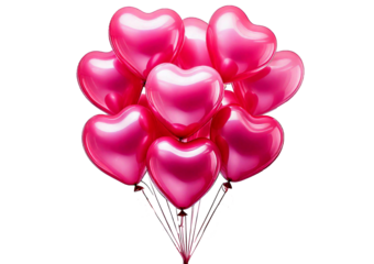 Pink heart shape balloons isolated on transparent or white background