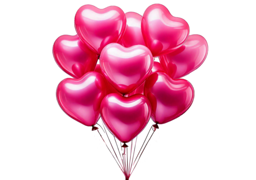 Pink heart shape balloons isolated on transparent or white background