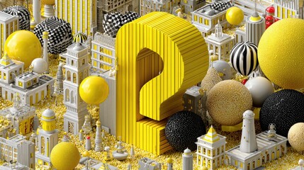 Cityscape with yellow question mark