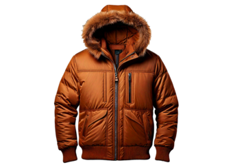 Stylish Brown Hooded Jacket for Cold Weather isolated on transparent or white background