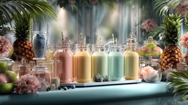 Close-up on tropical smoothie drinks