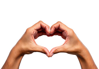 Top pov above overhead close up view photo of hands making shape of heart isolated on transparent or white background
