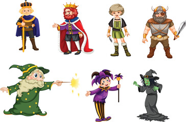 Pixel art fantasy characters set with kings wizards warriors and villains for game assets vector