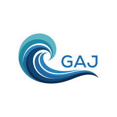 GAJ Wave Ocean Logo Design with Text GAJ, GAJ Later Logo, Blue Wave Icon with Company Name.   © MDSENTU