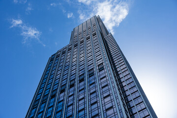 Modern business building architecture glass exterior facade in Hong Kong