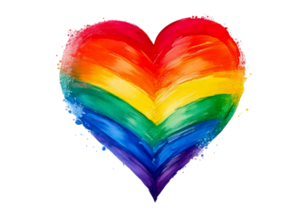 Rainbow heart drawing expressing love and diversity isolated on transparent or white background.
