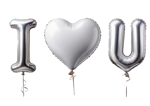 White balloons with the inscription I love you isolated on transparent or white background