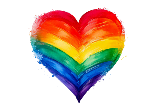 Rainbow heart drawing expressing love and diversity isolated on transparent or white background.