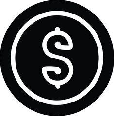 Simple black and white dollar coin silhouette vector icon. Business currency and finance symbol.