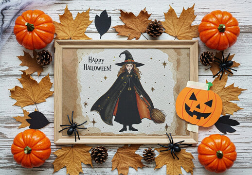 Wooden Halloween Themed Frame Mockup