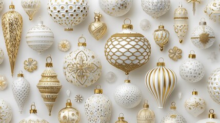 金と白のオーナメント、白背景