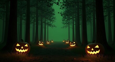 Halloween Pumpkins in Dark Forest