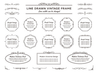 vintage frame set 11_black／線幅変更できるモノクロのビンテージフレームとあしらい飾りのセット