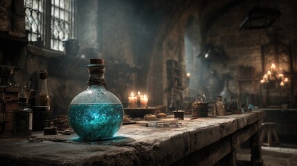 Mystical potion in ancient laboratory