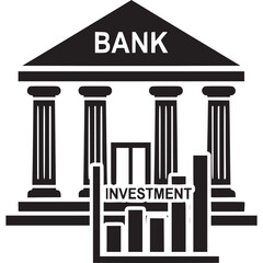 Bank building with investment chart isolated on white background, representing financial growth and market analysis